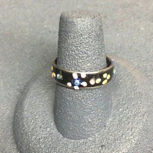 Black Flower Dot Ring Size 7 Silver Pastel Pink Blue Yellow Orange Soft Girl